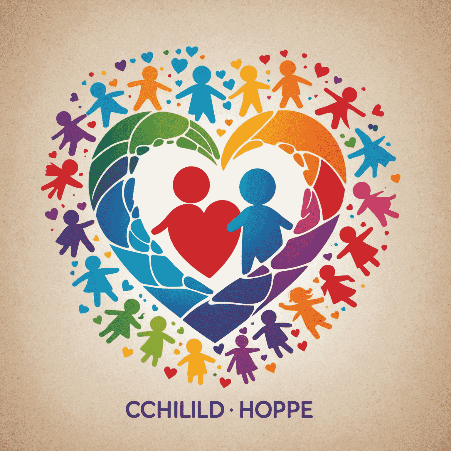 Logo ChildHope - O inimă colorată cu siluete de copii în jurul ei